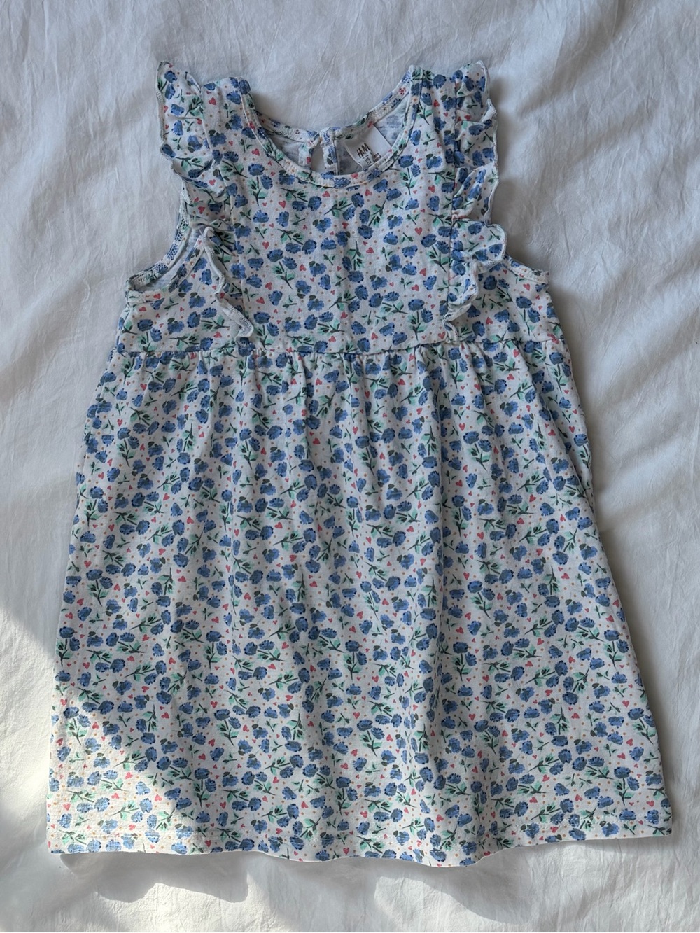 H&M Baby 12-18M Blue Floral Ruffle Sleeveless Cotton Dress